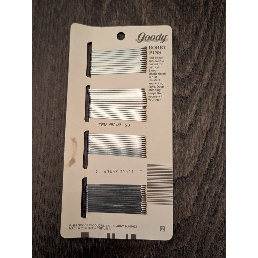 Vintage Goody Bobby Pins 54 Pack Silver Pewter Tone #824/3 Made In USA 1989